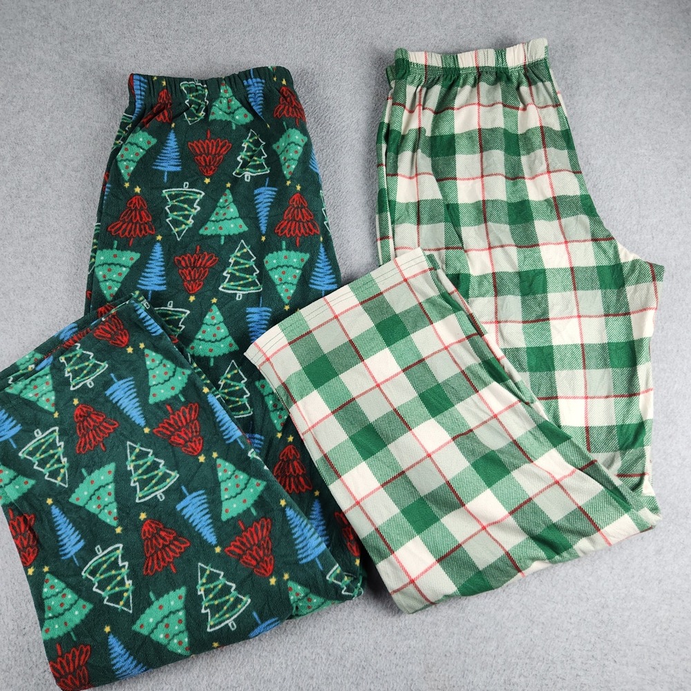 Carter's Pajama Pants Adult Large Green Christmas Tree Plaid Fleece Lot of 2